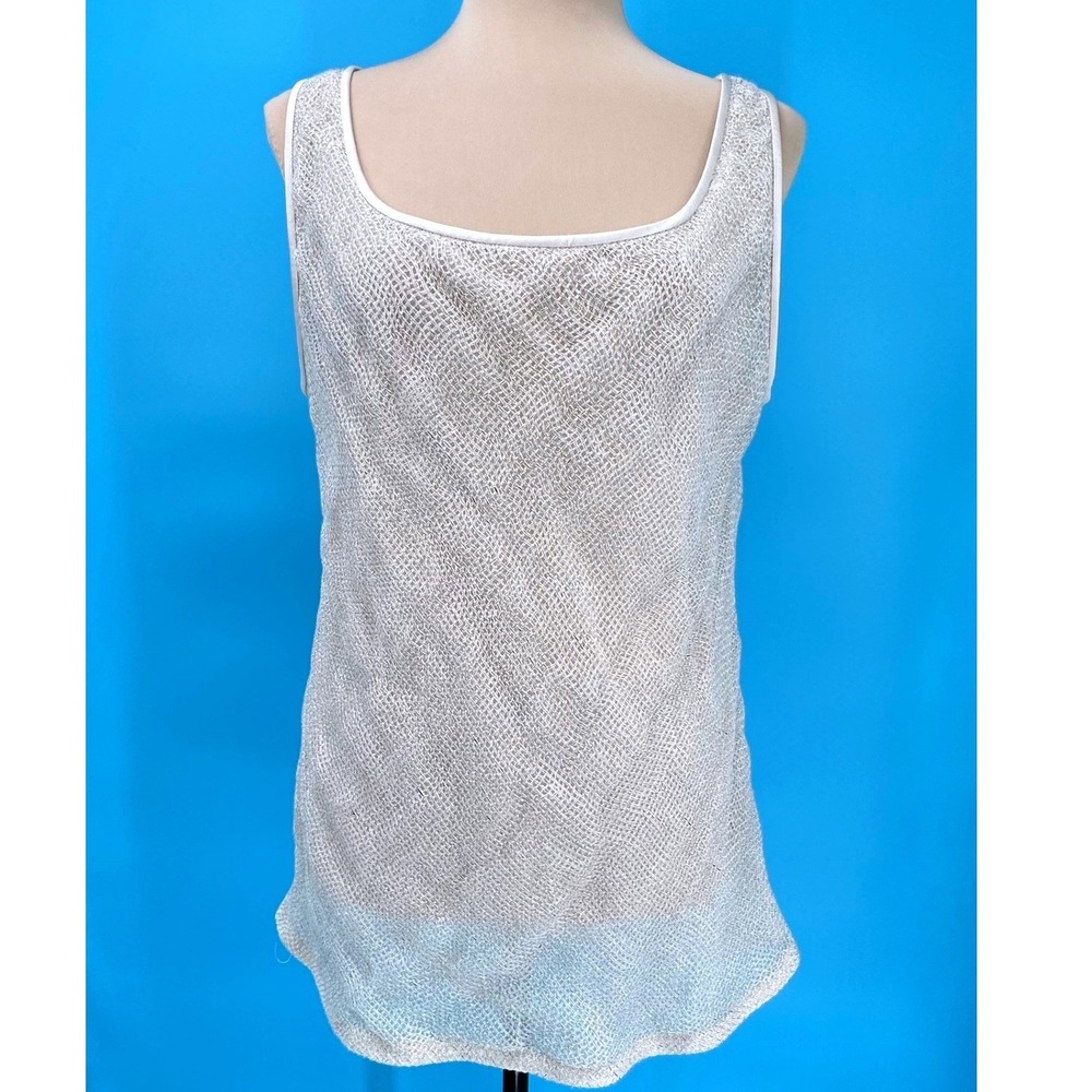 Lafayette 148 New York Woven Linen Structured Mesh Top Champagne Women14